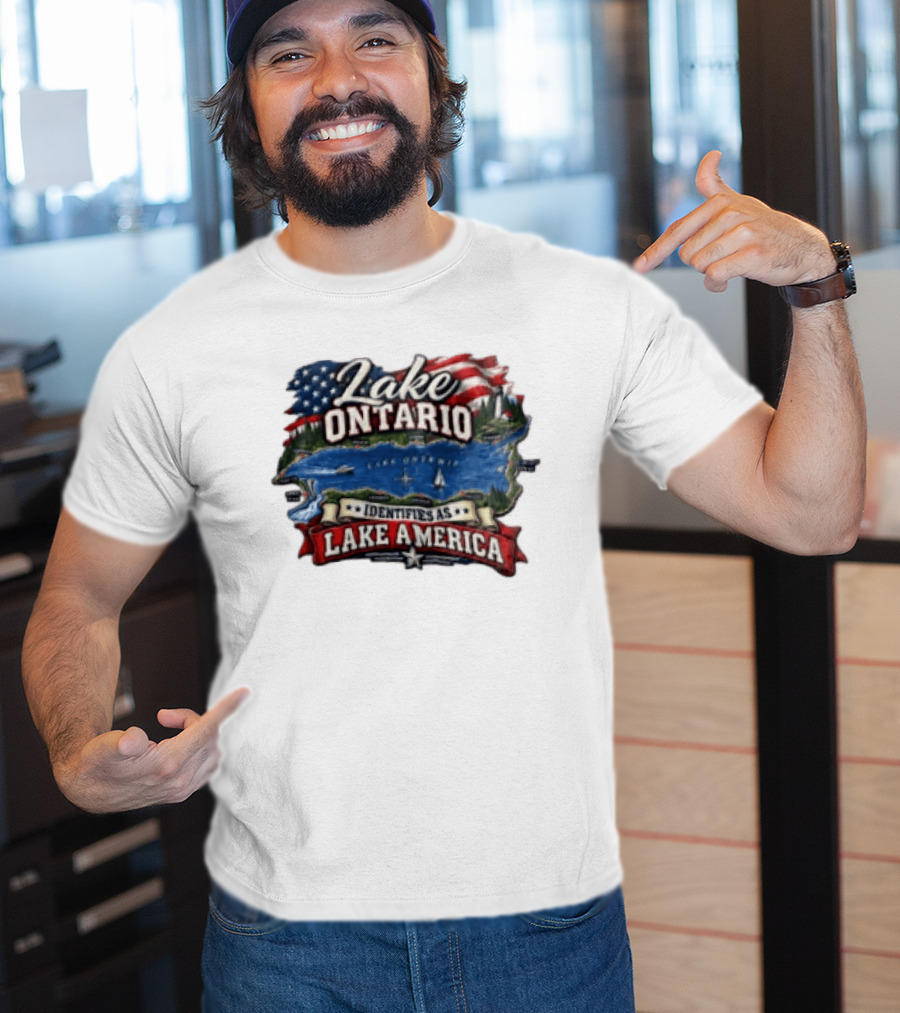 Lake Ontario Identifies As Lake America Map With Patriotic Flag And Nautical T-Shirt