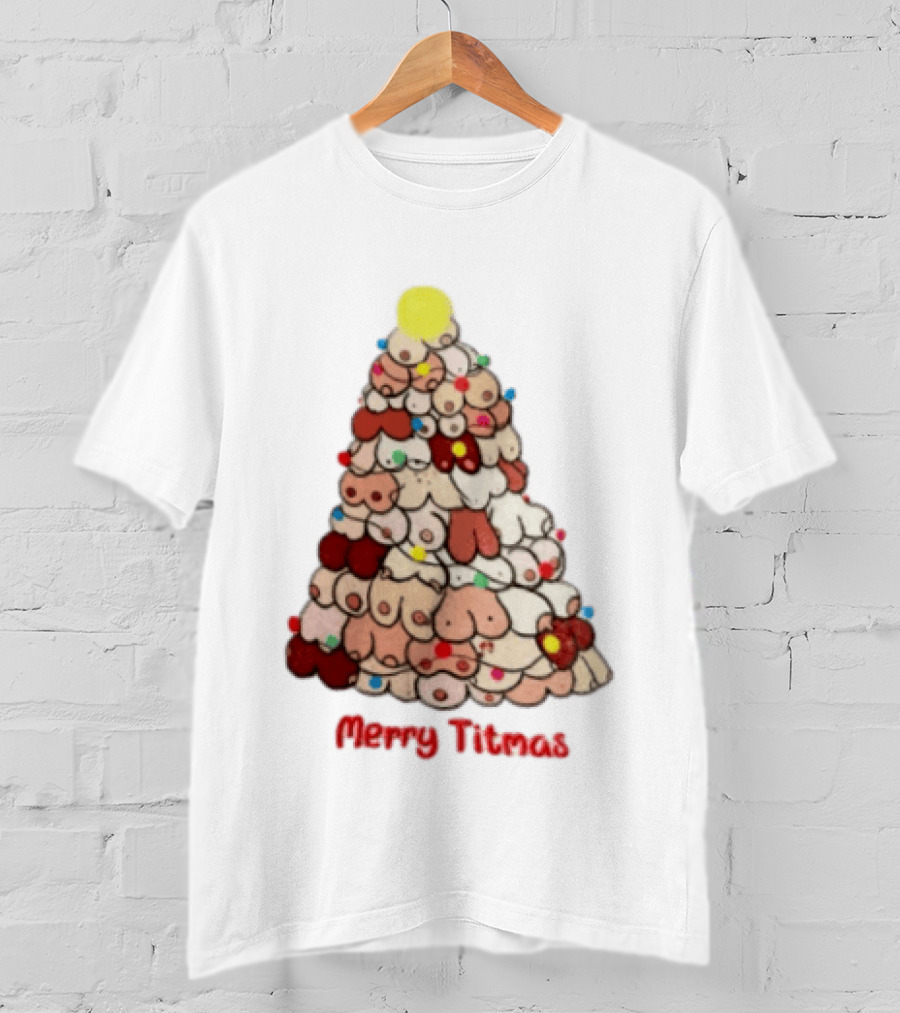 Merry Titmas Christmas Tree Humor Boob Ornaments T-Shirt