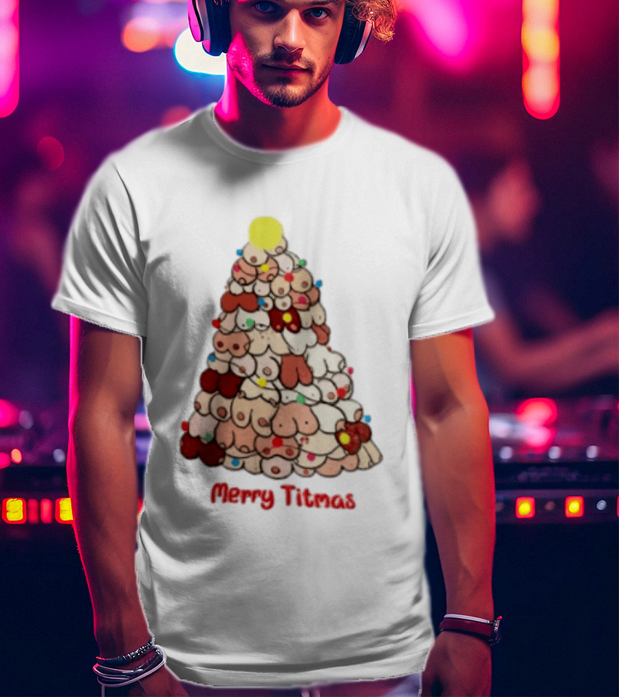 Merry Titmas Christmas Tree Humor Boob Ornaments T-Shirt