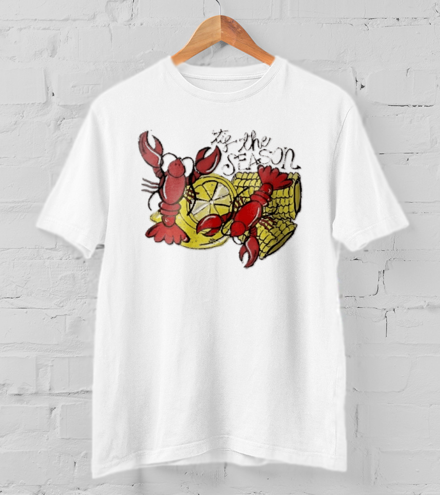Tis The Season Distressed Cartoon Crawfish Lemon Corn Cob Fun T-Shirt