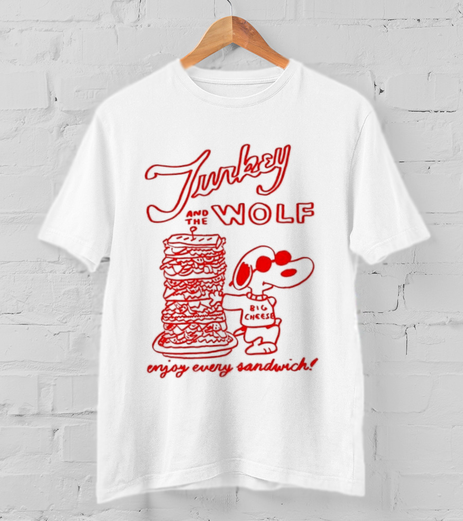 Turkey And The Wolf Big Cheese Enjoy Every Sandwich Stacked Cartoon Concept T-Shirt