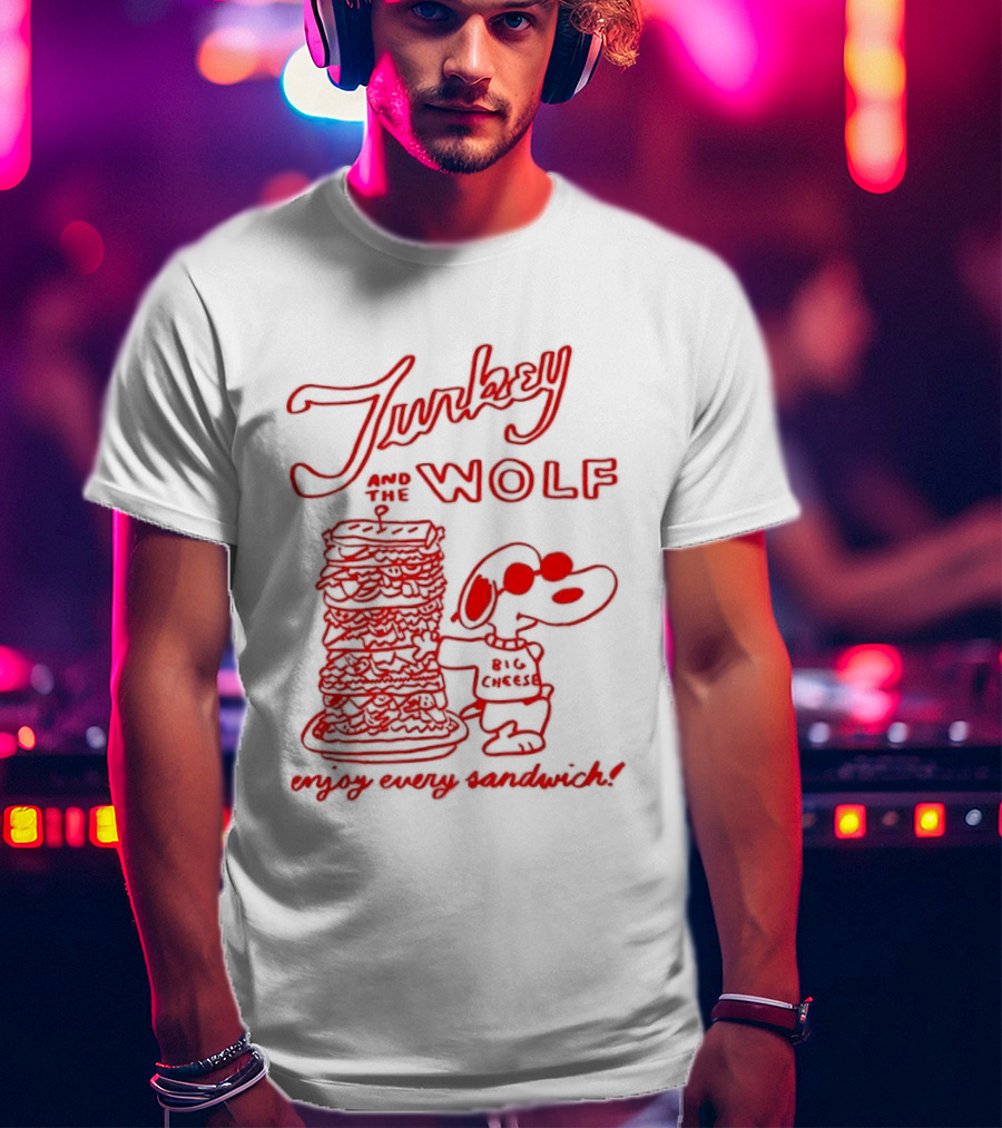 Turkey And The Wolf Big Cheese Enjoy Every Sandwich Stacked Cartoon Concept T-Shirt