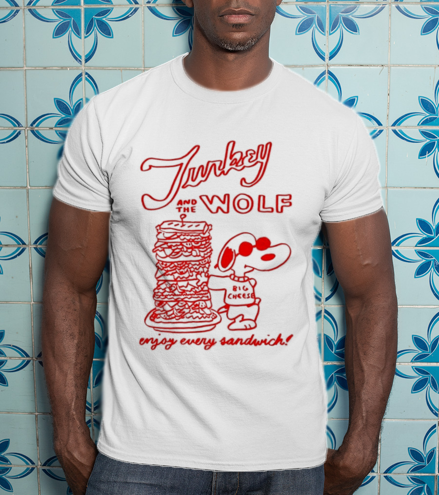 Turkey And The Wolf Big Cheese Enjoy Every Sandwich Stacked Cartoon Concept T-Shirt