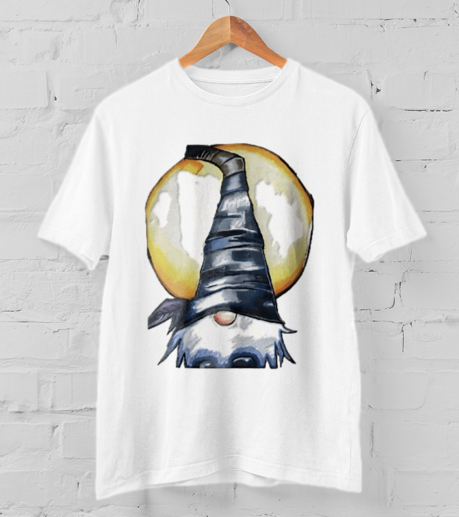 Vichys Cartoon Halloween Witch Gnome Moon Glow Hat T-Shirt