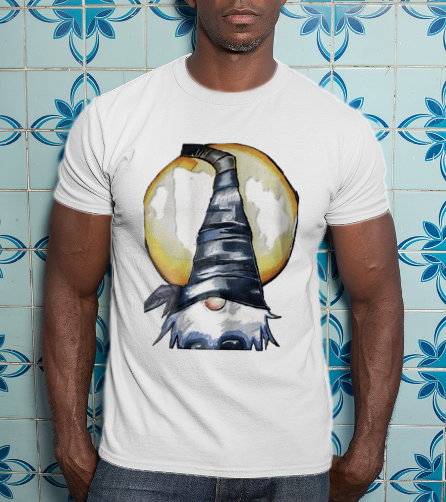 Vichys Cartoon Halloween Witch Gnome Moon Glow Hat T-Shirt