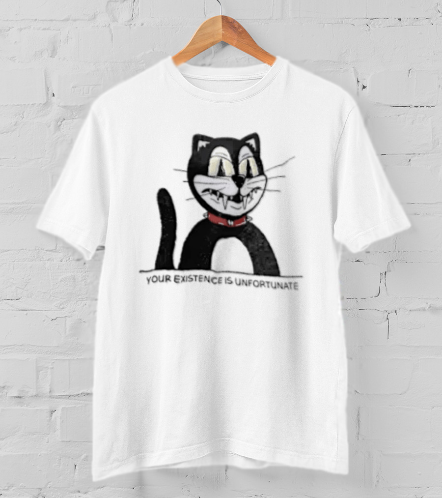 Your Existence Is Unfortunate Cat With Dark Whiskers And Red Collar T-Shirt