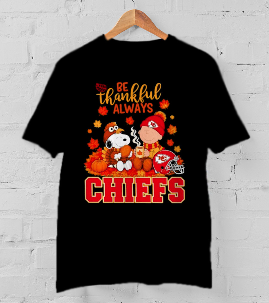 Be Thankful Always Snoopy Charlie Brown Chiefs Fall Leaves T-Shirt