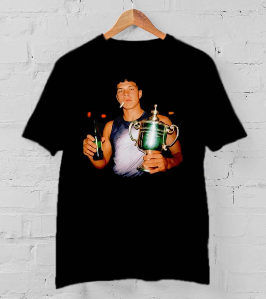 Ben Shelton Celebrating Victory With Beer And Trophy T-Shirt