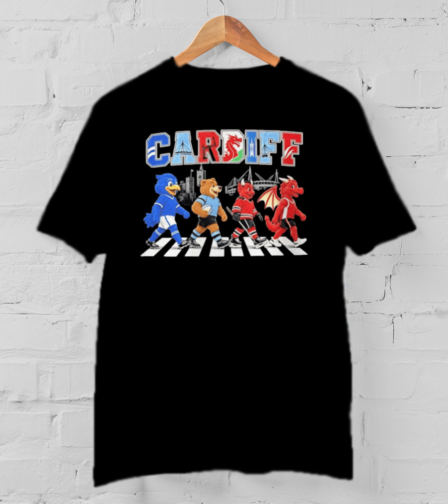 Cardiff Sports Abbey Road Parody With Cartoon Animals Crossing T-Shirt