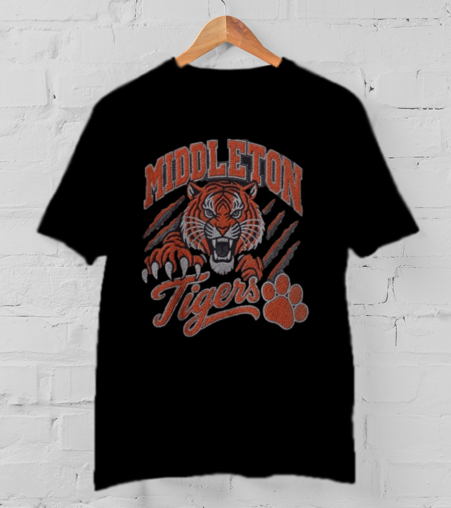 Middleton Tigers Fierce Tiger Head With Claw Marks And Paw Print T-Shirt