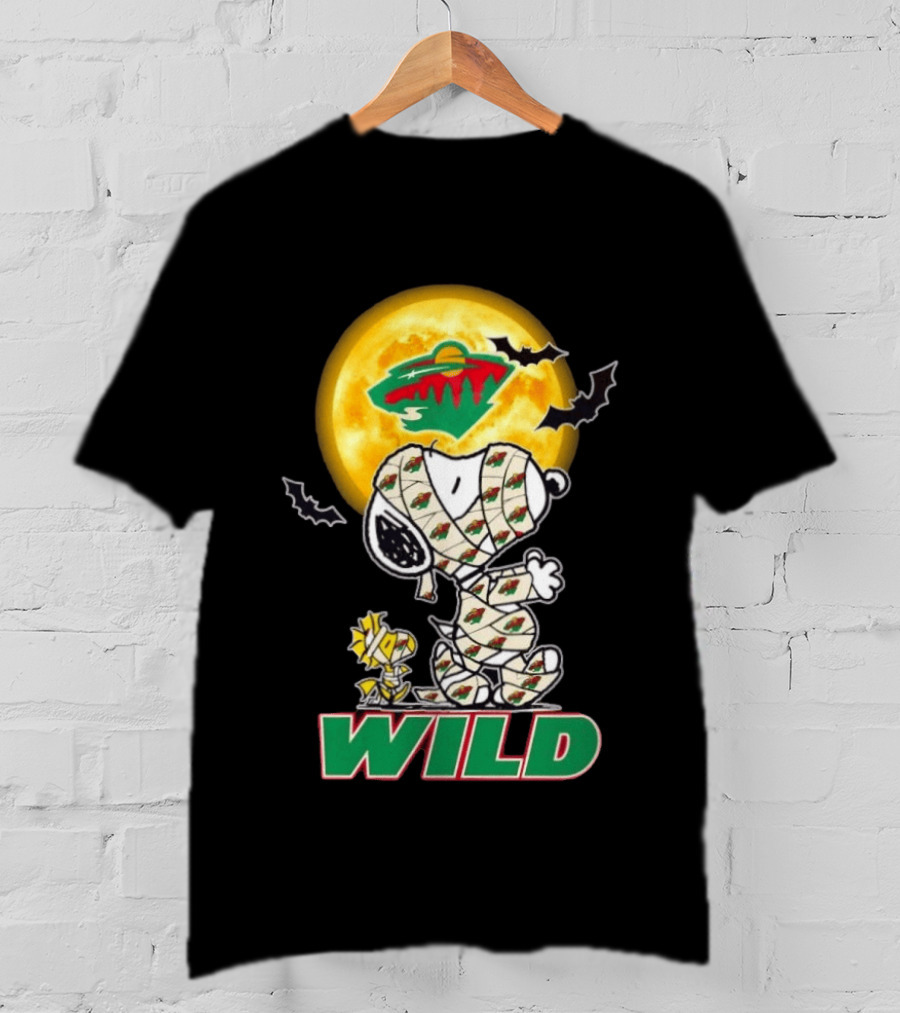 Minnesota Wild Snoopy Woodstock Mummy Halloween Moon Bats T-Shirt