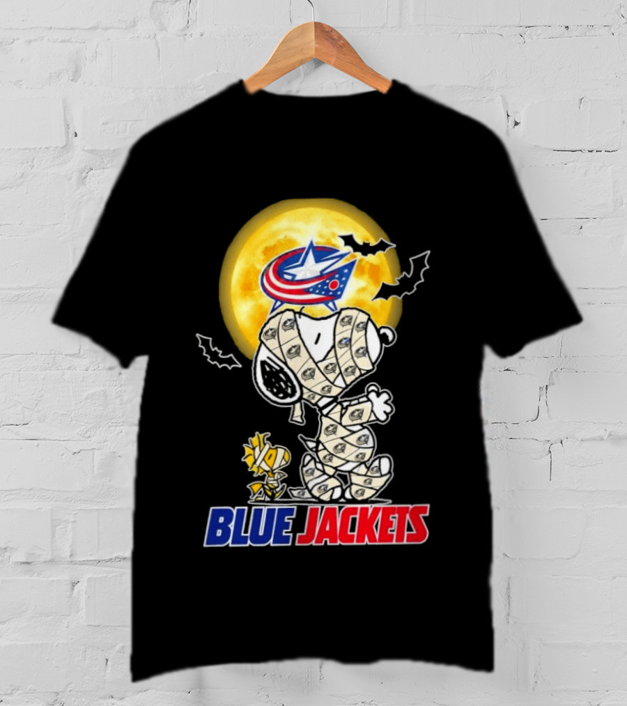 Columbus Blue Jackets Snoopy Woodstock Mummy Halloween Moon T-Shirt