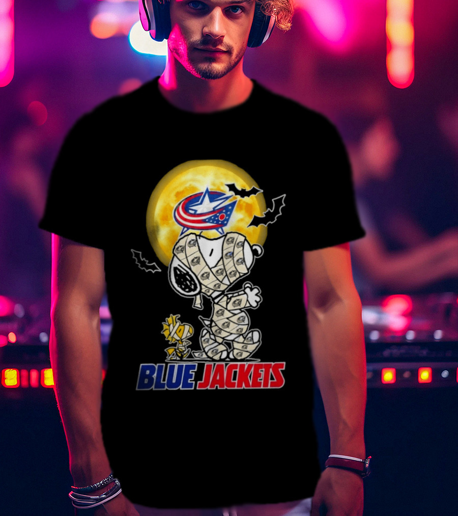Columbus Blue Jackets Snoopy Woodstock Mummy Halloween Moon T-Shirt