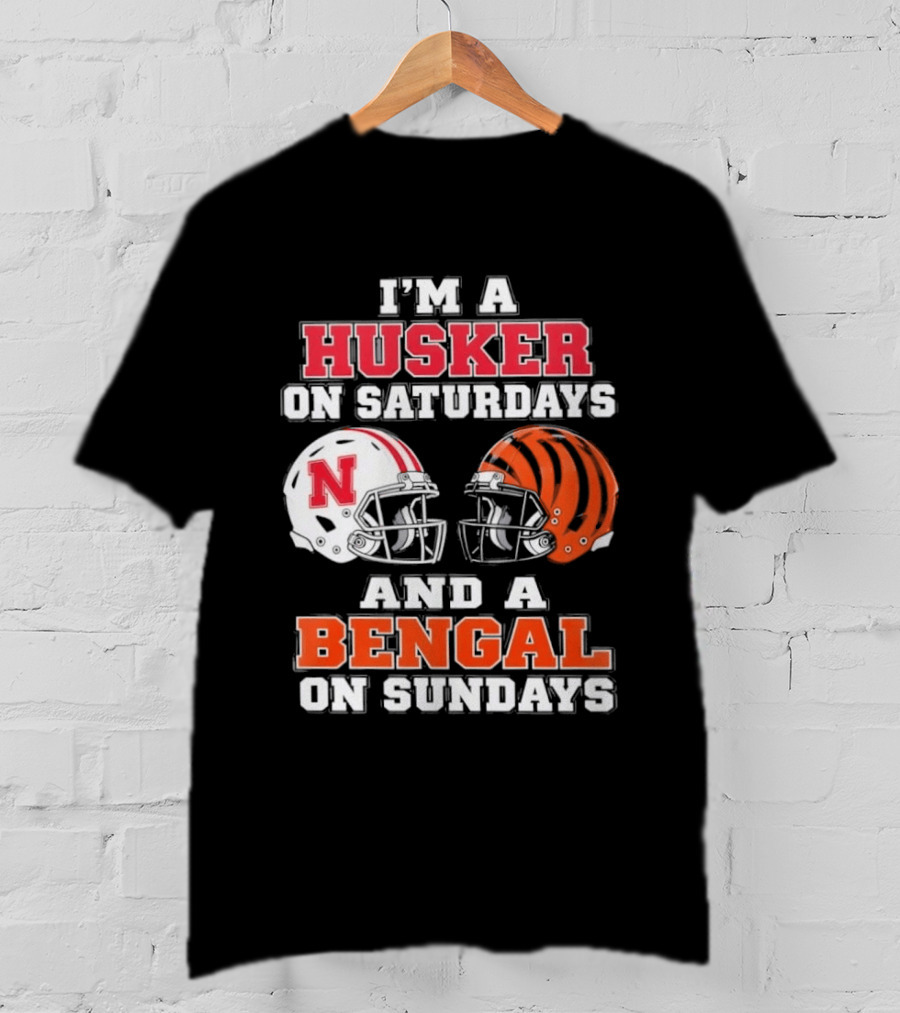 I'm A Husker On Saturdays And A Bengal On Sundays Football Helmet Team Pride T-Shirt