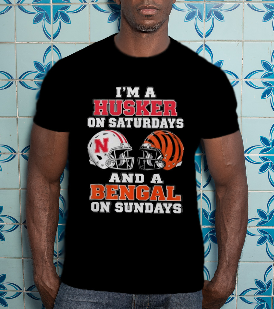 I'm A Husker On Saturdays And A Bengal On Sundays Football Helmet Team Pride T-Shirt