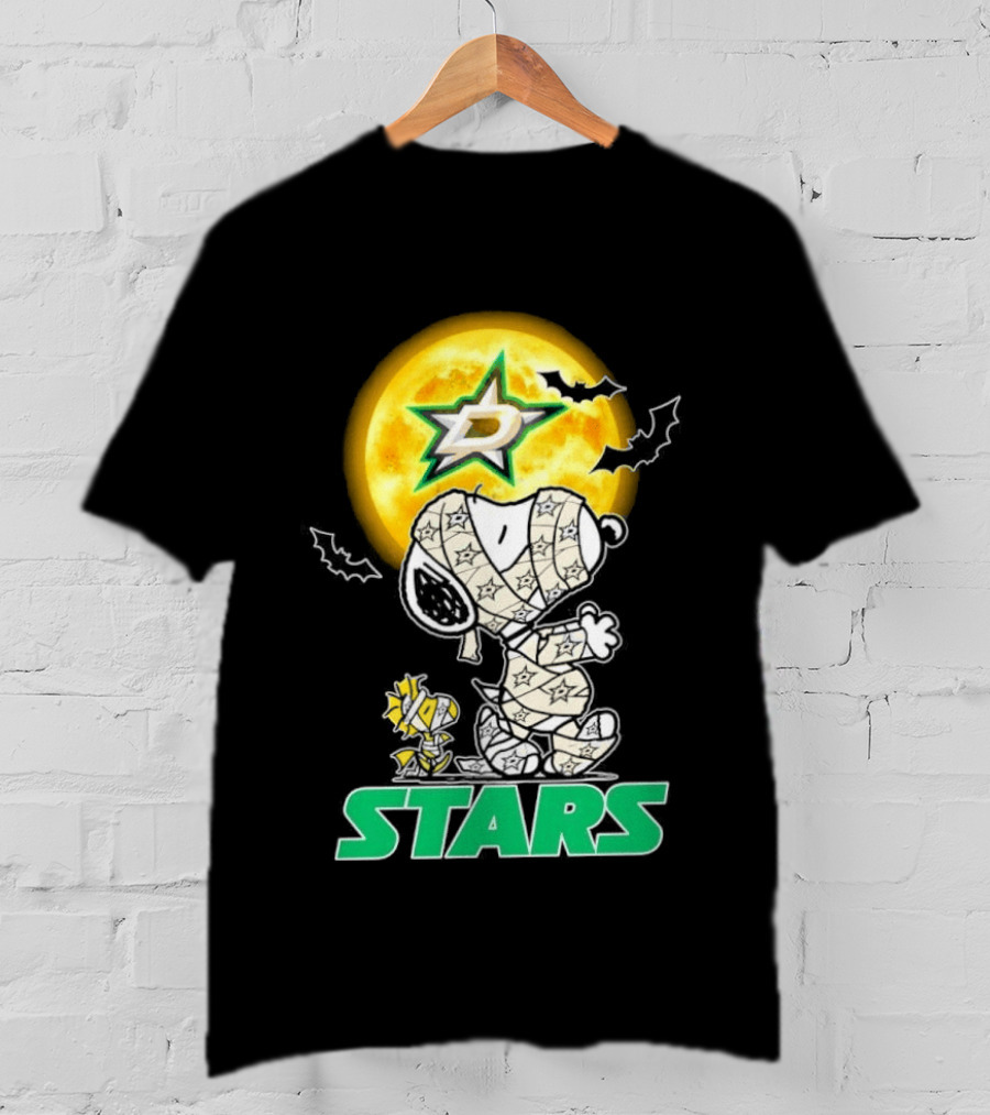 Dallas Stars Snoopy Woodstock Halloween Mummy Moon Bats T-Shirt