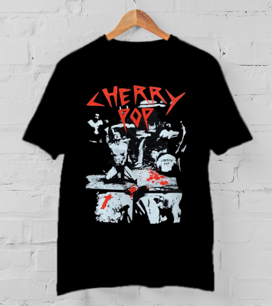 Iamjmsn Store Cherry Pop Black Vintage Rock Aesthetic T-Shirt