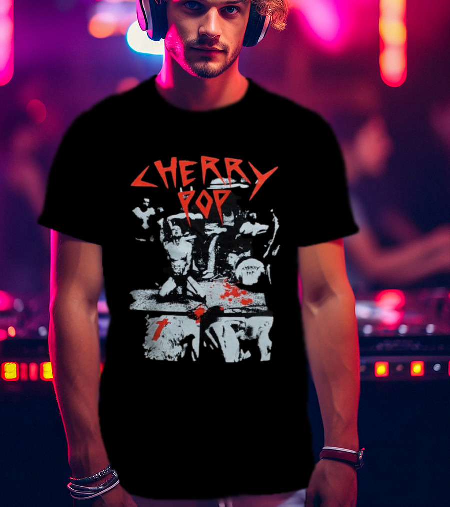 Iamjmsn Store Cherry Pop Black Vintage Rock Aesthetic T-Shirt
