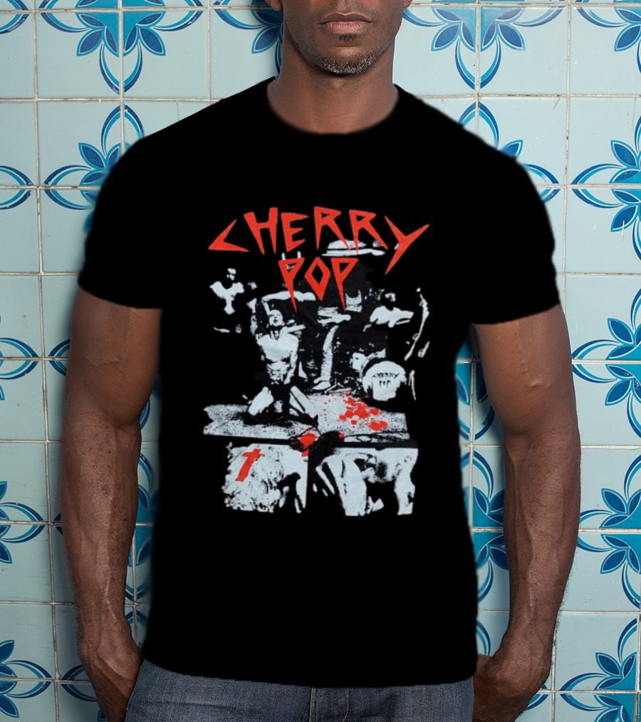 Iamjmsn Store Cherry Pop Black Vintage Rock Aesthetic T-Shirt