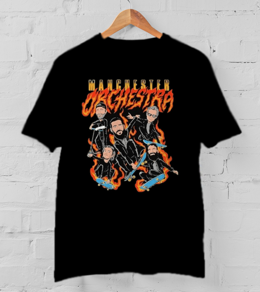 Manchester Orchestra Cartoon Band Skateboarding Fire T-Shirt