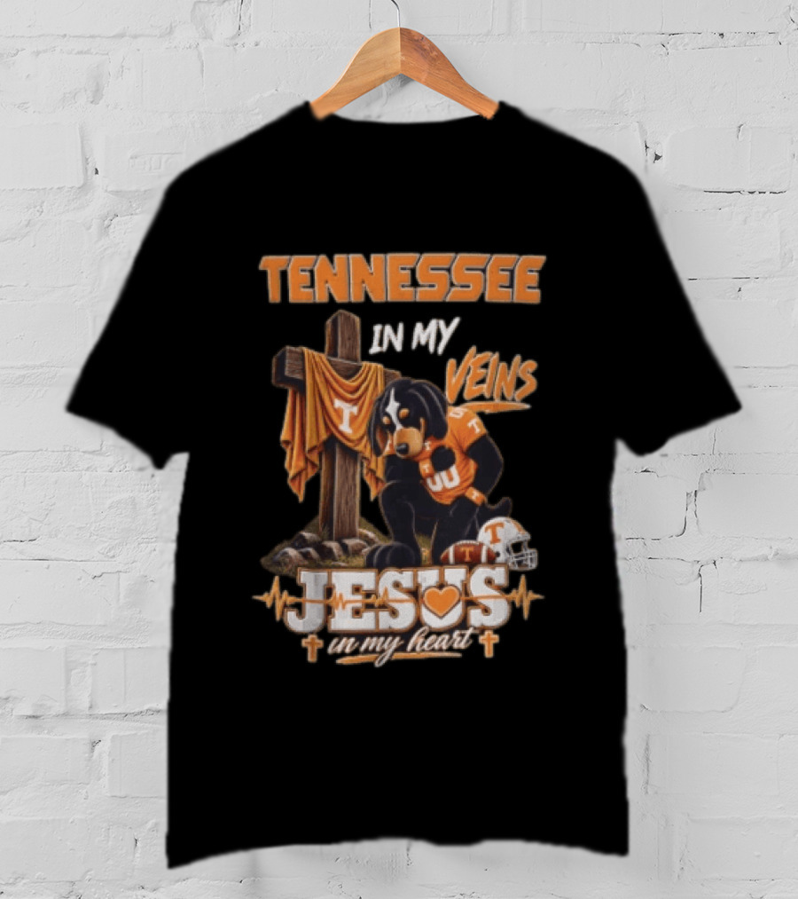 Tennessee In My Veins Jesus In My Heart Dog Cross Football Helmet T-Shirt