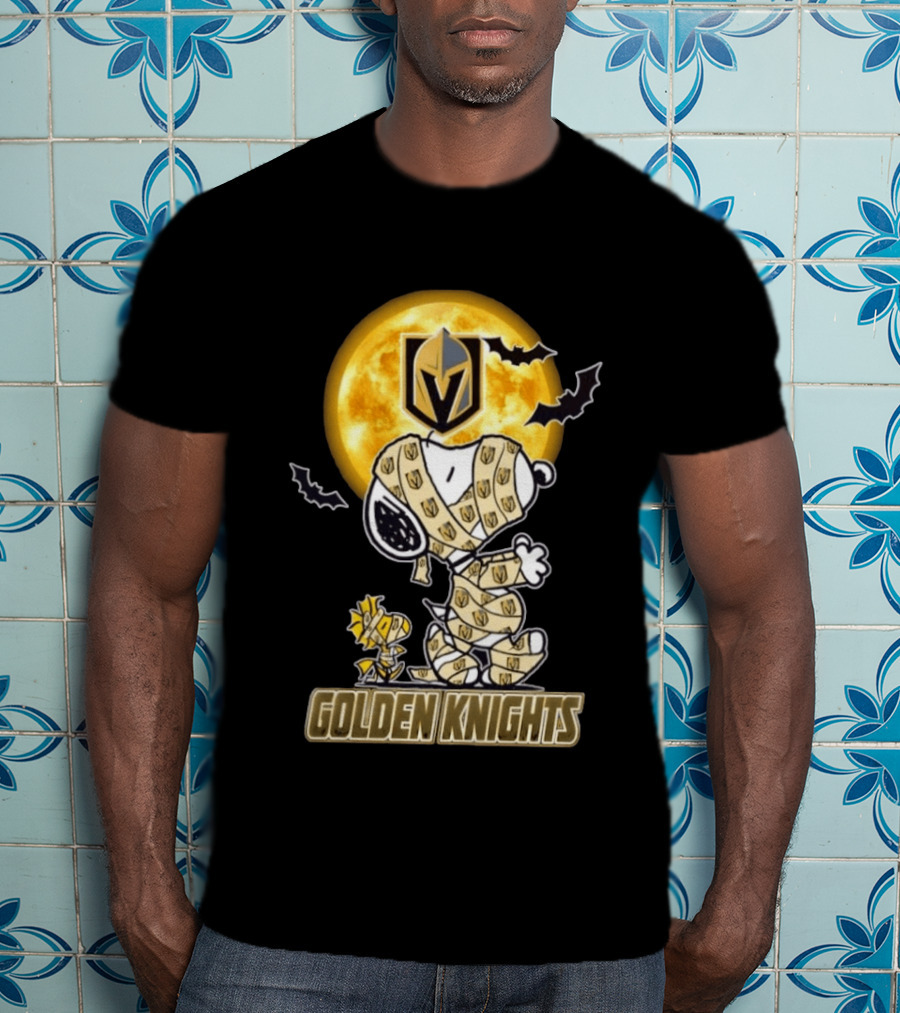 Vegas Golden Knights Snoopy Woodstock Mummy Halloween Moon T-Shirt