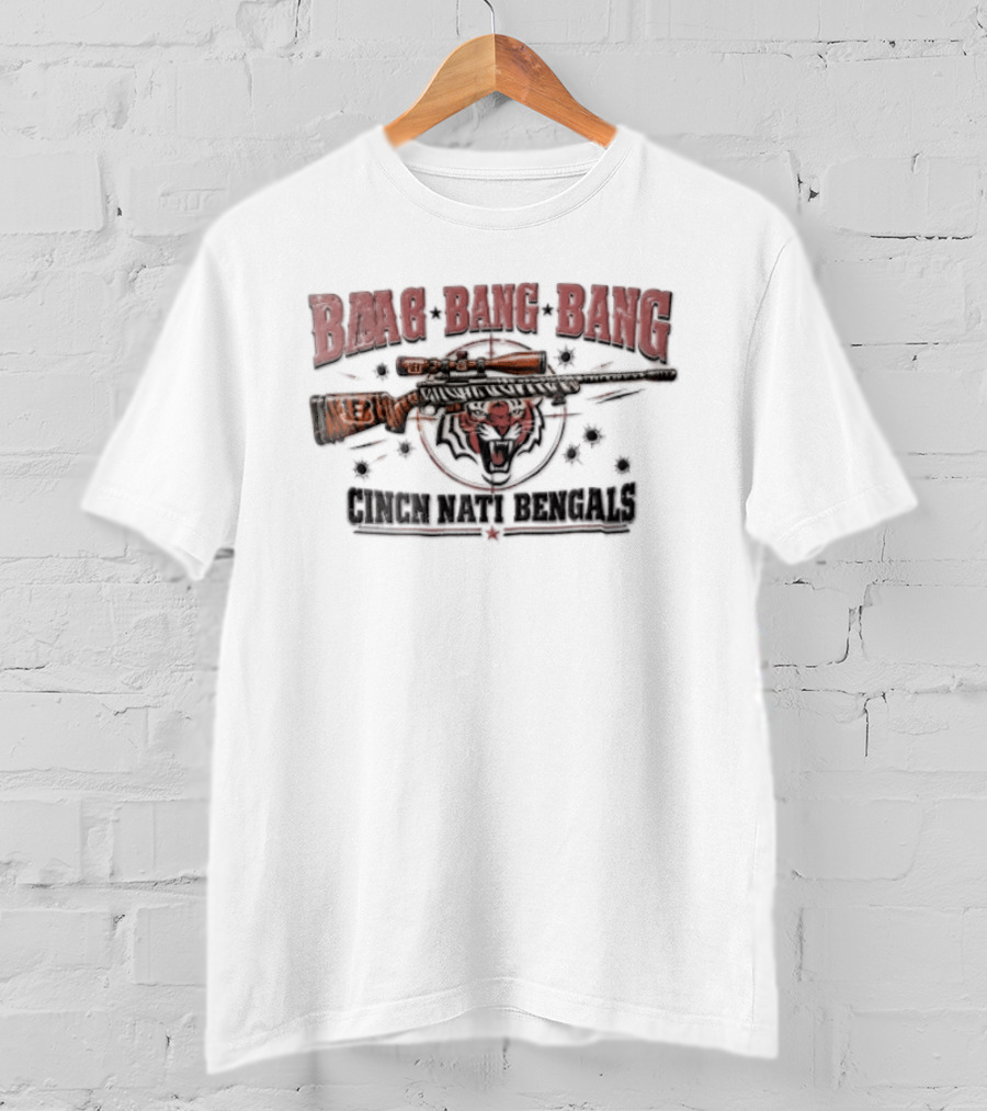 Cincinnati Bengals Baag Bang Bang Sniper Rifle Tiger Head Distressed T-Shirt