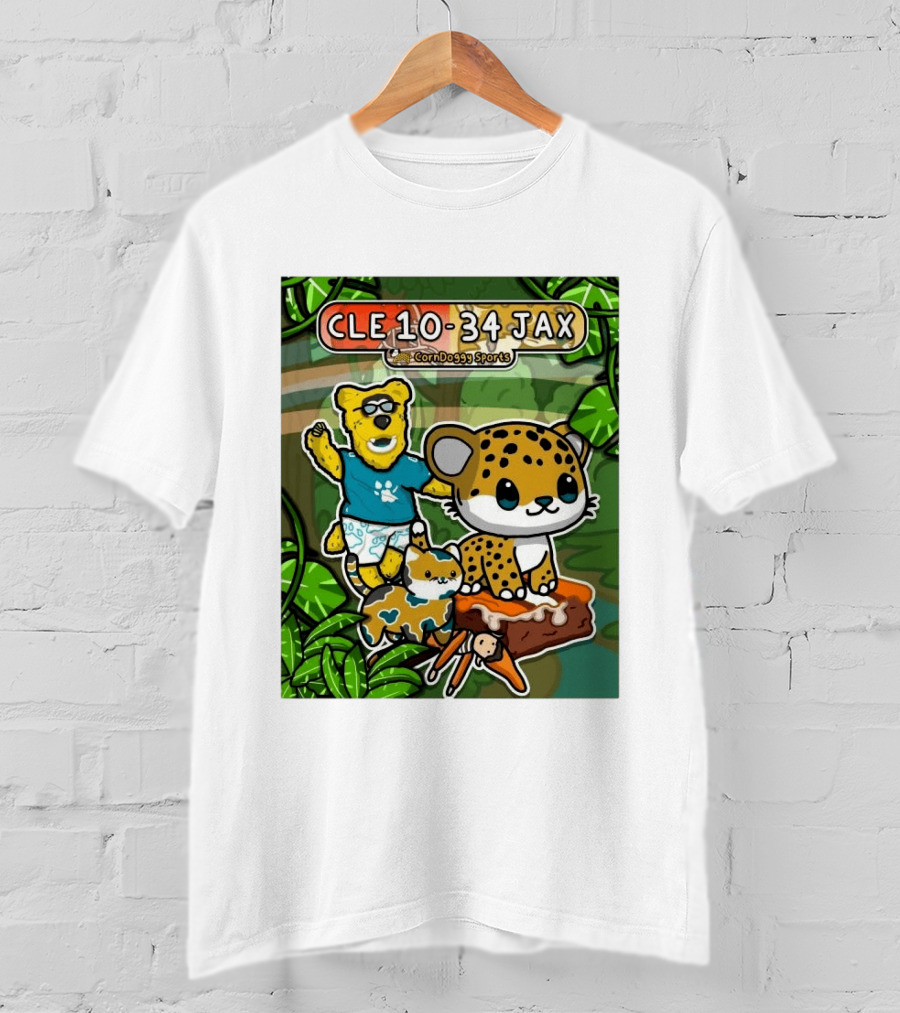 CornDoggy Sports CLE 10 34 JAX Cleveland Browns Vs Jacksonville Jaguars Cartoon Animals T-Shirt