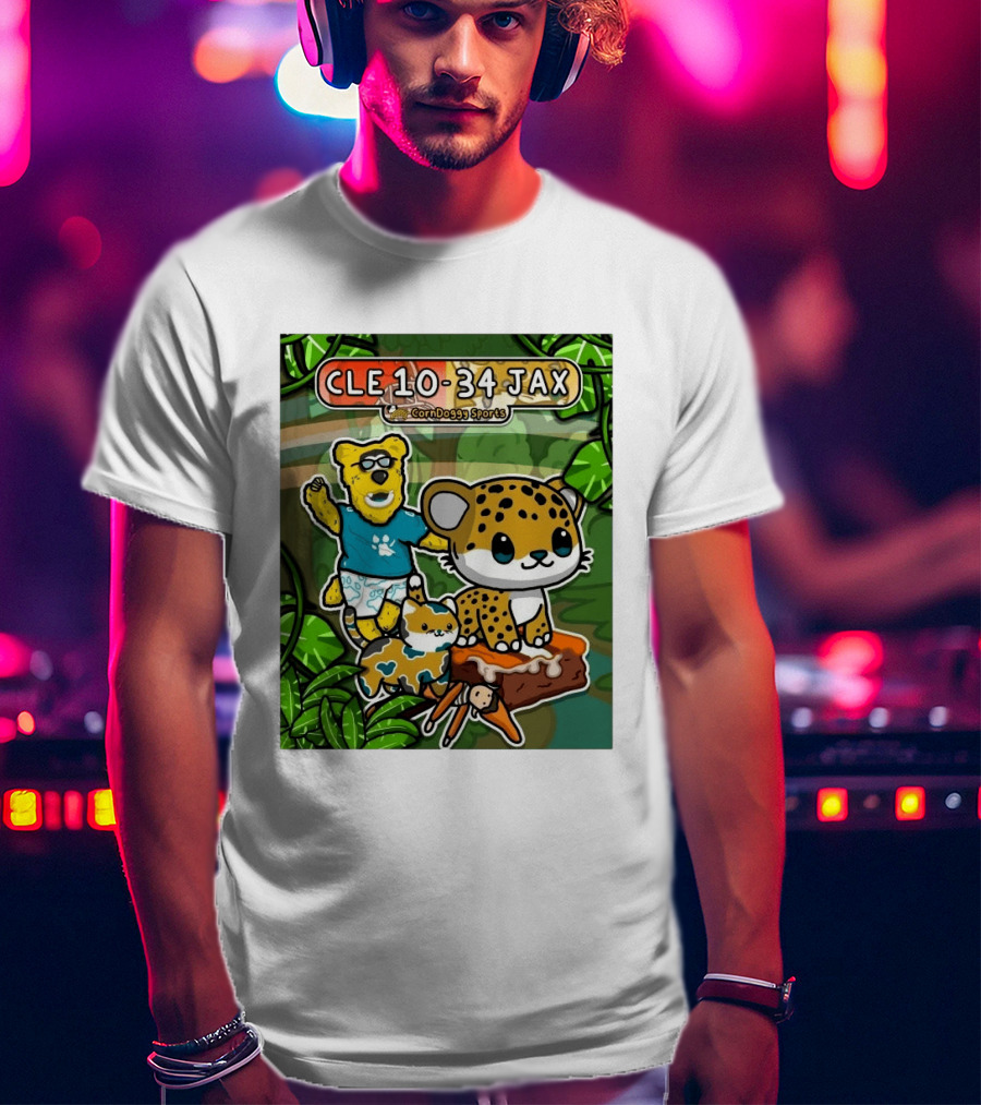 CornDoggy Sports CLE 10 34 JAX Cleveland Browns Vs Jacksonville Jaguars Cartoon Animals T-Shirt
