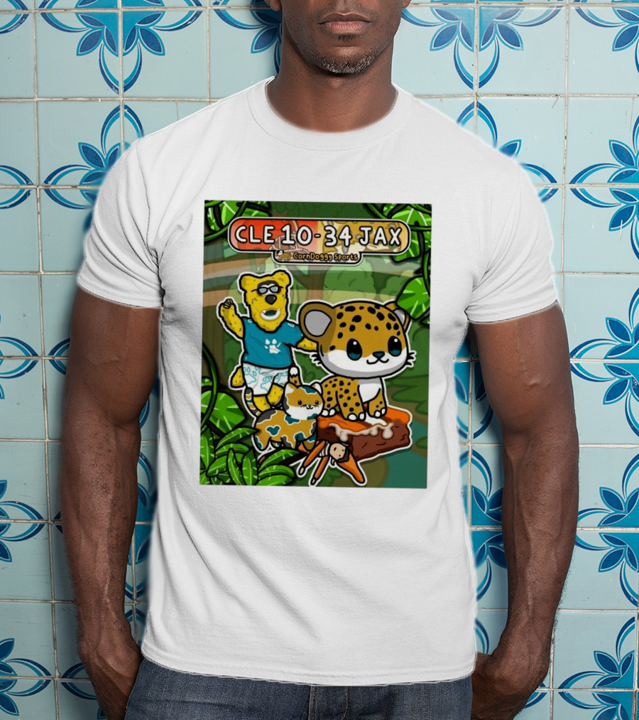 CornDoggy Sports CLE 10 34 JAX Cleveland Browns Vs Jacksonville Jaguars Cartoon Animals T-Shirt