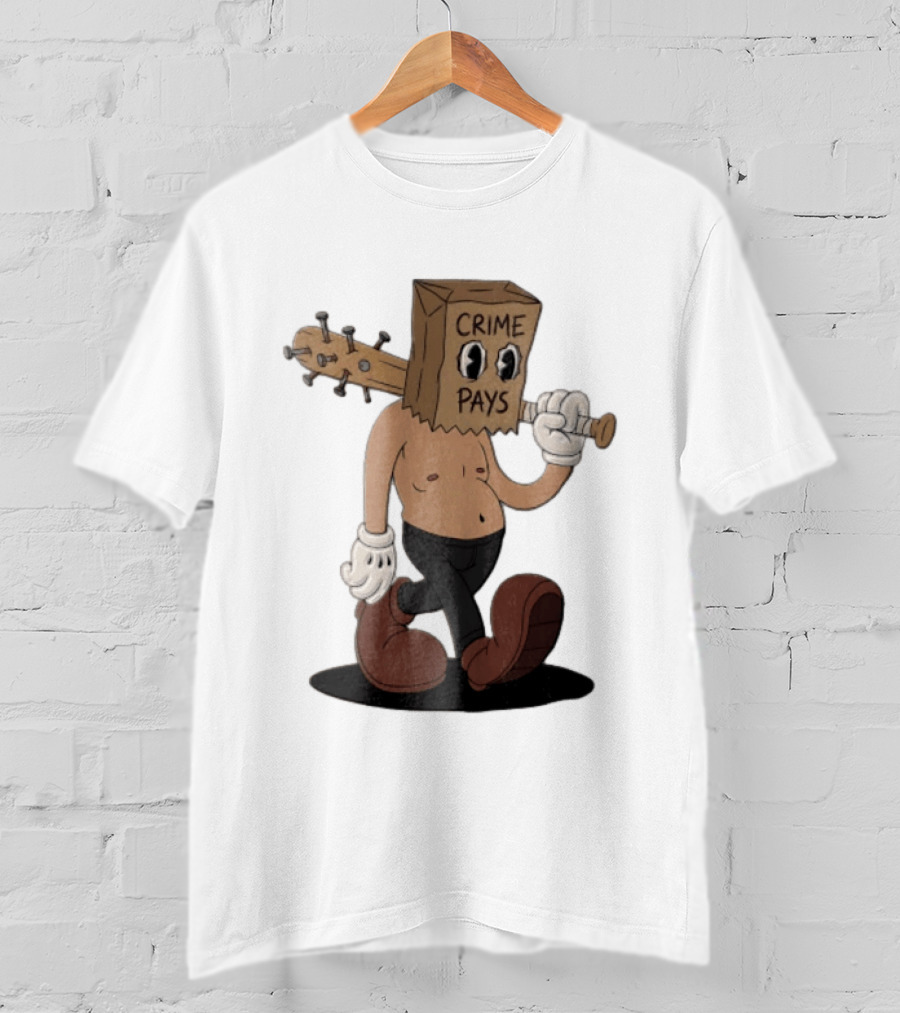 Crime Pays Cartoon Character With Spiked Bat T-Shirt
