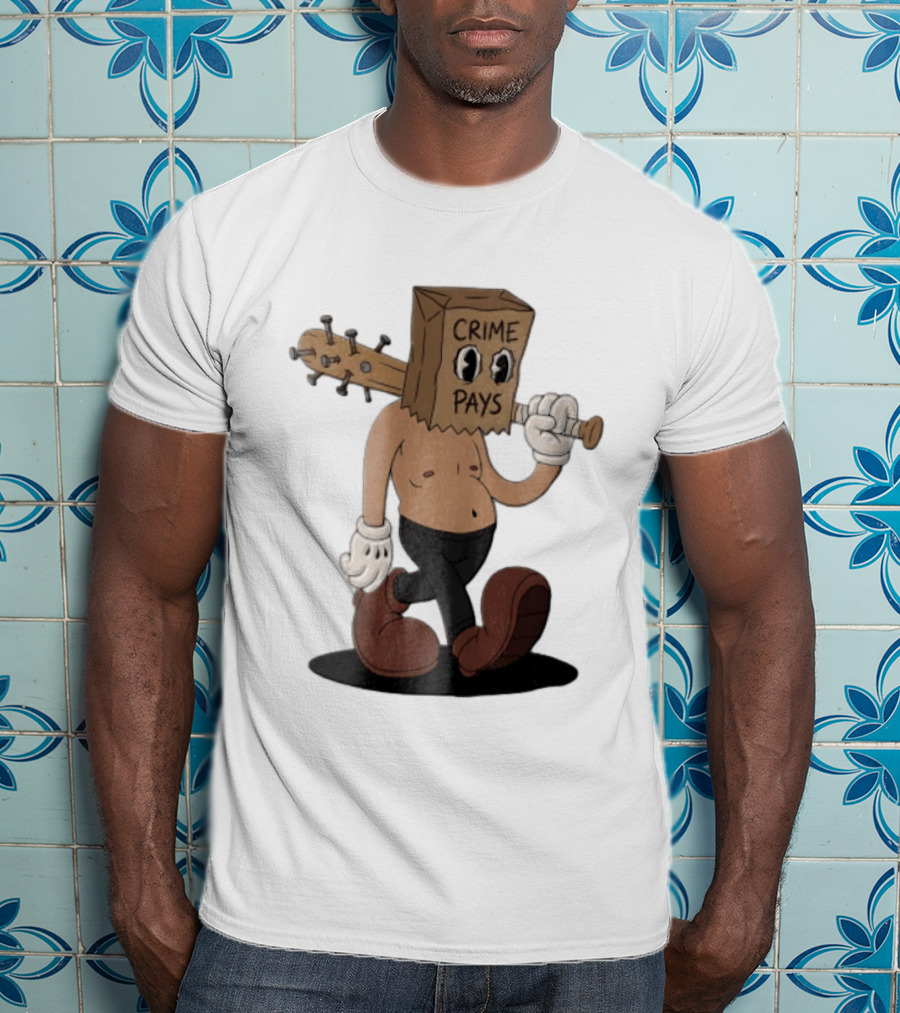 Crime Pays Cartoon Character With Spiked Bat T-Shirt