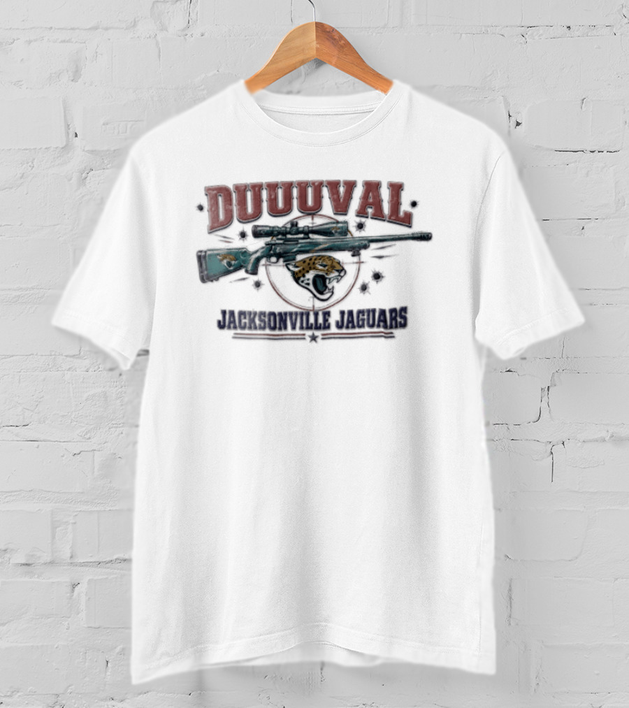 DUUUVAL Jacksonville Jaguars Sniper Rifle Crosshair Bullet Holes T-Shirt