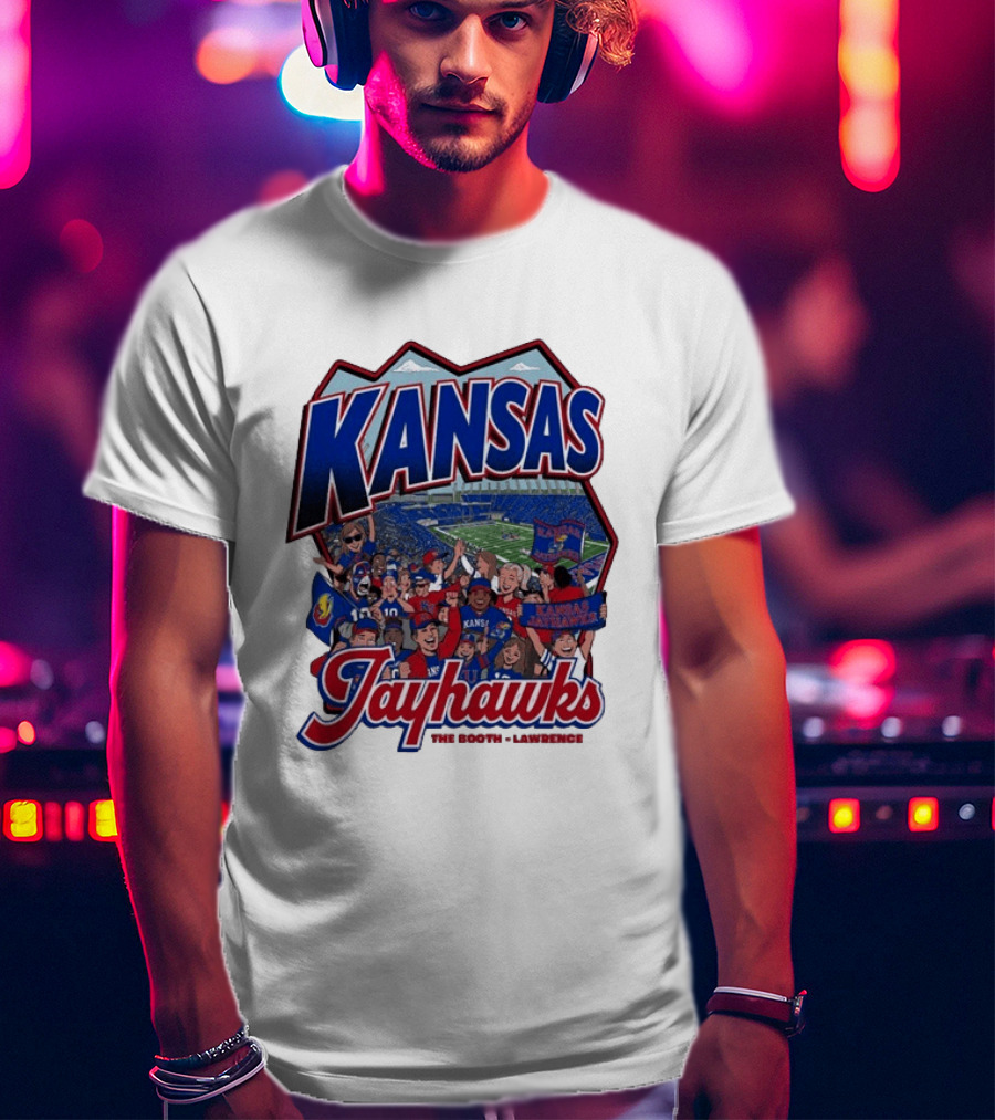 Kansas Jayhawks The Booth Lawrence Kansas Memorial Stadium Game Day Crowd T-Shirt