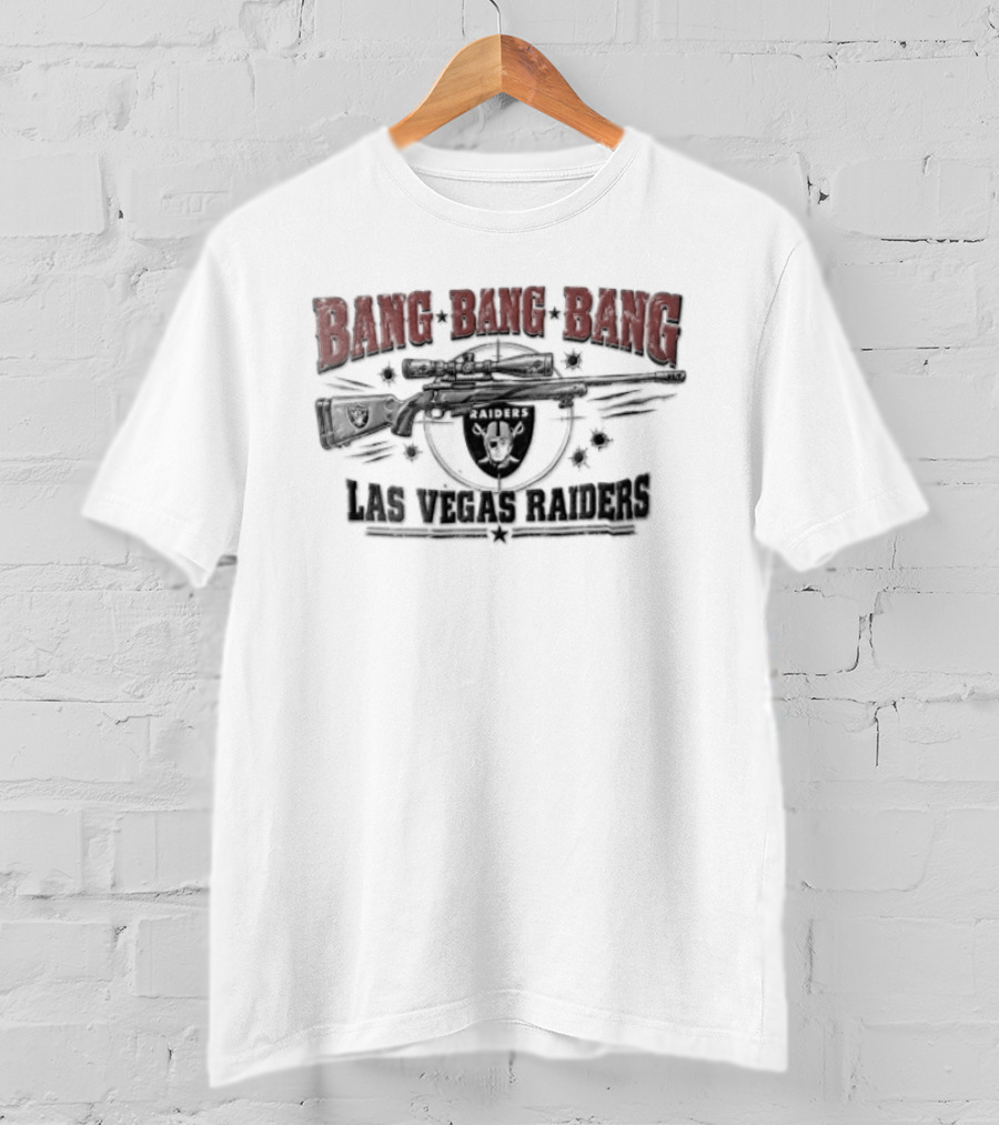 Las Vegas Raiders Bang Bang Bang Rifle Crosshairs Bullet Holes Distressed T-Shirt