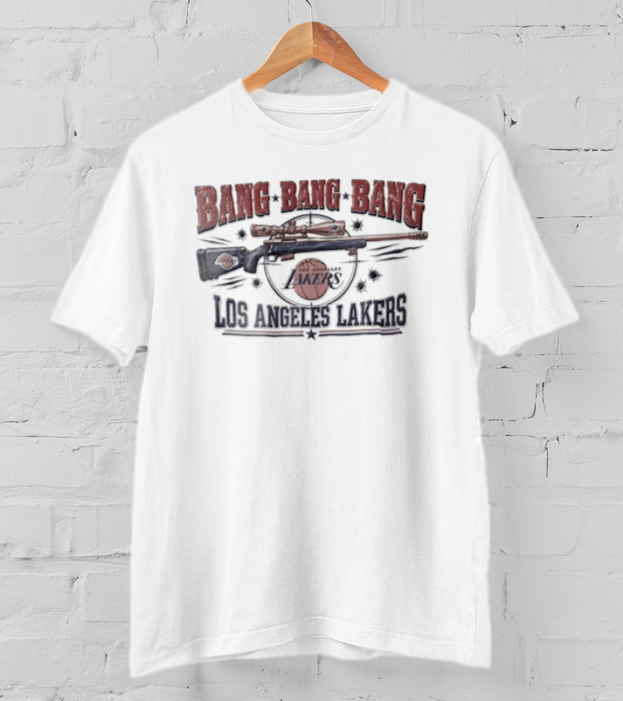 Los Angeles Lakers Bang Sniper Rifle Scope Bullet Holes NBA Basketball T-Shirt