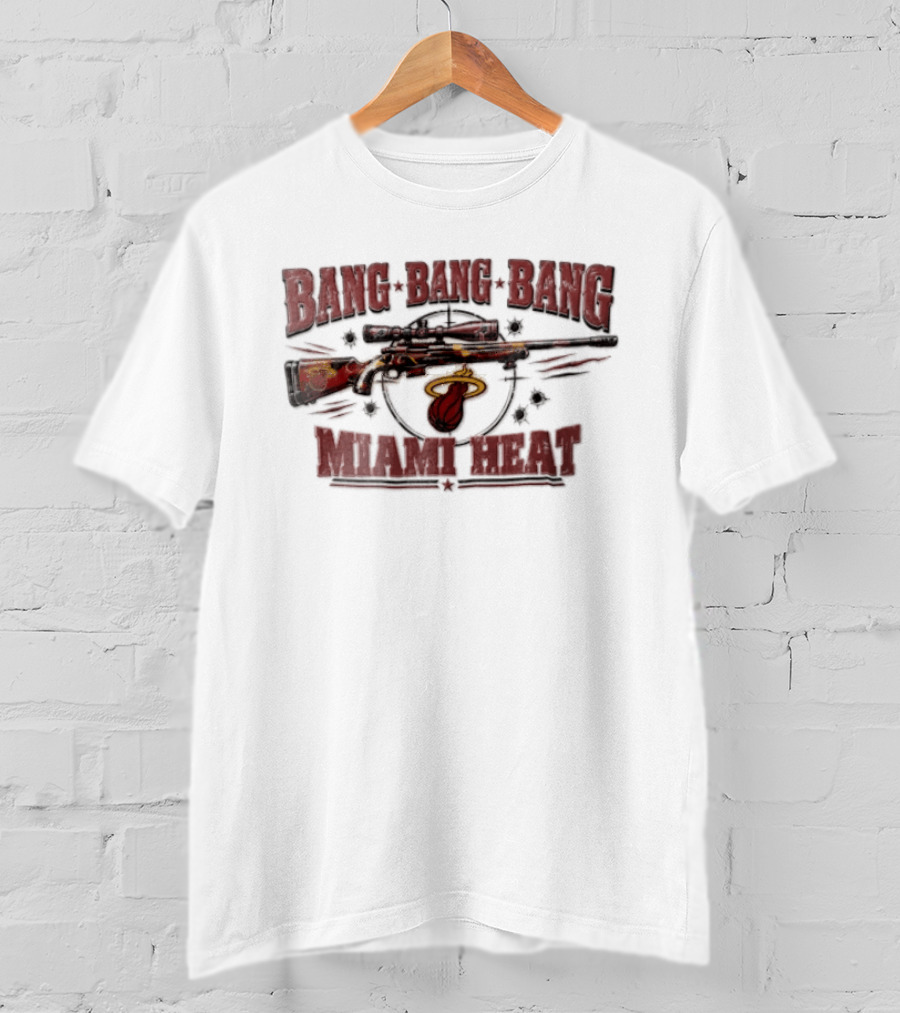 Bang Bang Bang Miami Heat Sniper Rifle Target Bullet Holes Distressed T-Shirt