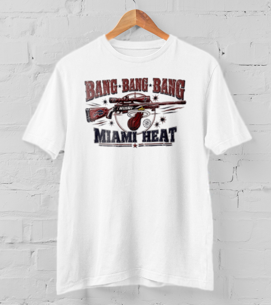 Bang Bang Bang Miami Heat Sniper Rifle Target Bullet Holes Distressed T-Shirt