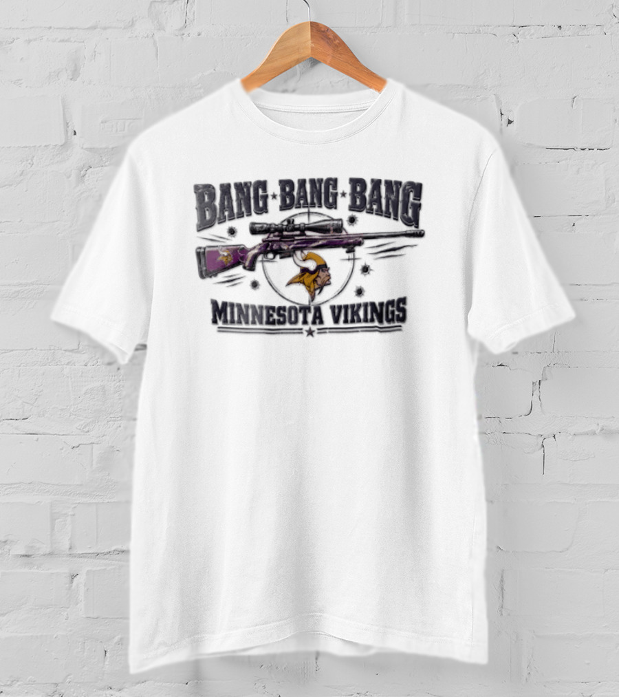 Minnesota Vikings Bang Bang Bang Sniper Rifle Target Bullet Holes T-Shirt