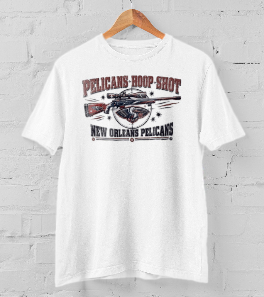 New Orleans Pelicans Hoop Shot Sniper Rifle Crosshair Bullet Holes Distressed T-Shirt