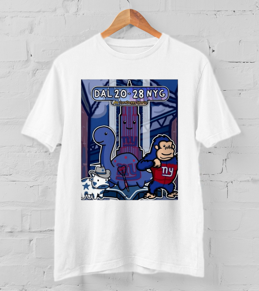 CornDoggy Sports DAL 20 28 NYG Dallas Cowboys New York Giants Cartoon Characters T-Shirt