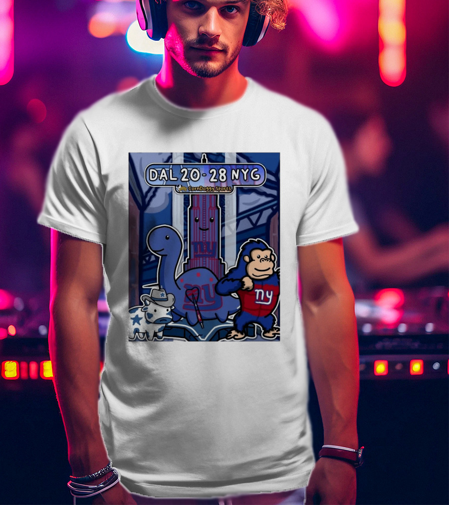CornDoggy Sports DAL 20 28 NYG Dallas Cowboys New York Giants Cartoon Characters T-Shirt