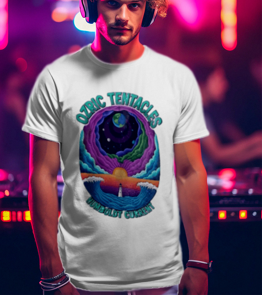 Ozric Tentacles Humboldt Current Ocean Lighthouse Sunset Planet Waves T-Shirt