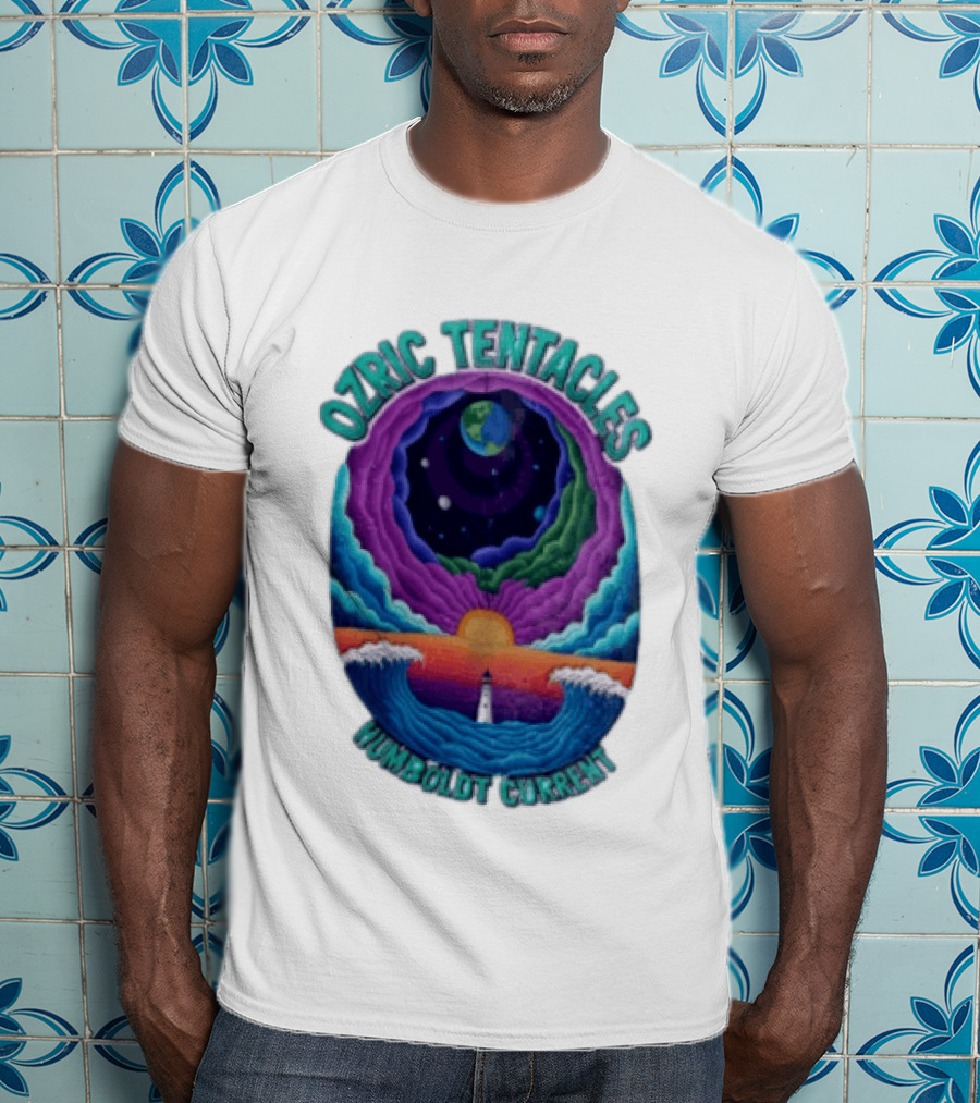 Ozric Tentacles Humboldt Current Ocean Lighthouse Sunset Planet Waves T-Shirt