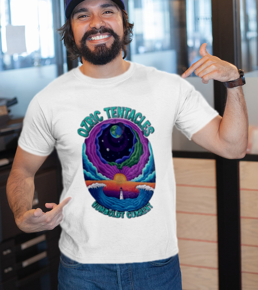Ozric Tentacles Humboldt Current Ocean Lighthouse Sunset Planet Waves T-Shirt