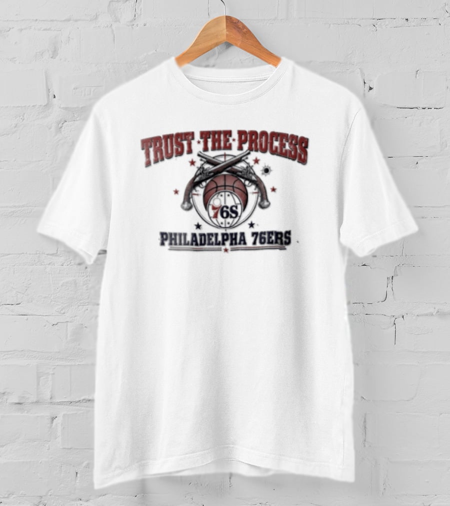 Philadelphia 76ers Trust The Process Crossed Pistols Basketball Distressed T-Shirt