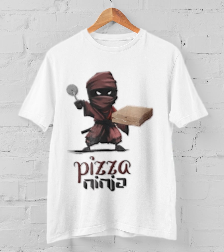 Pizza Ninja Red Masked Cartoon Figure Holding Cardboard Box T-Shirt