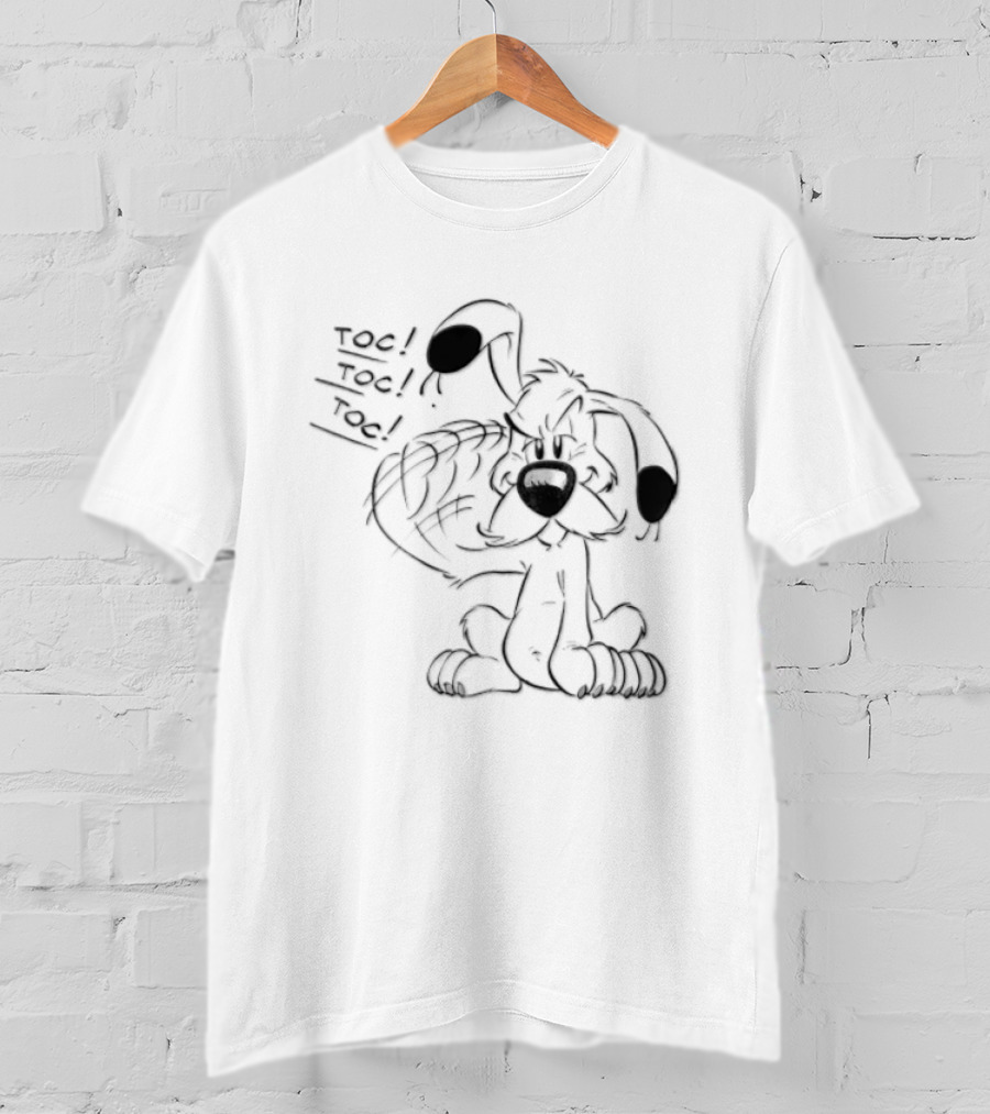 Toc Dogmatix White Dog Knocking Head Cartoon T-Shirt