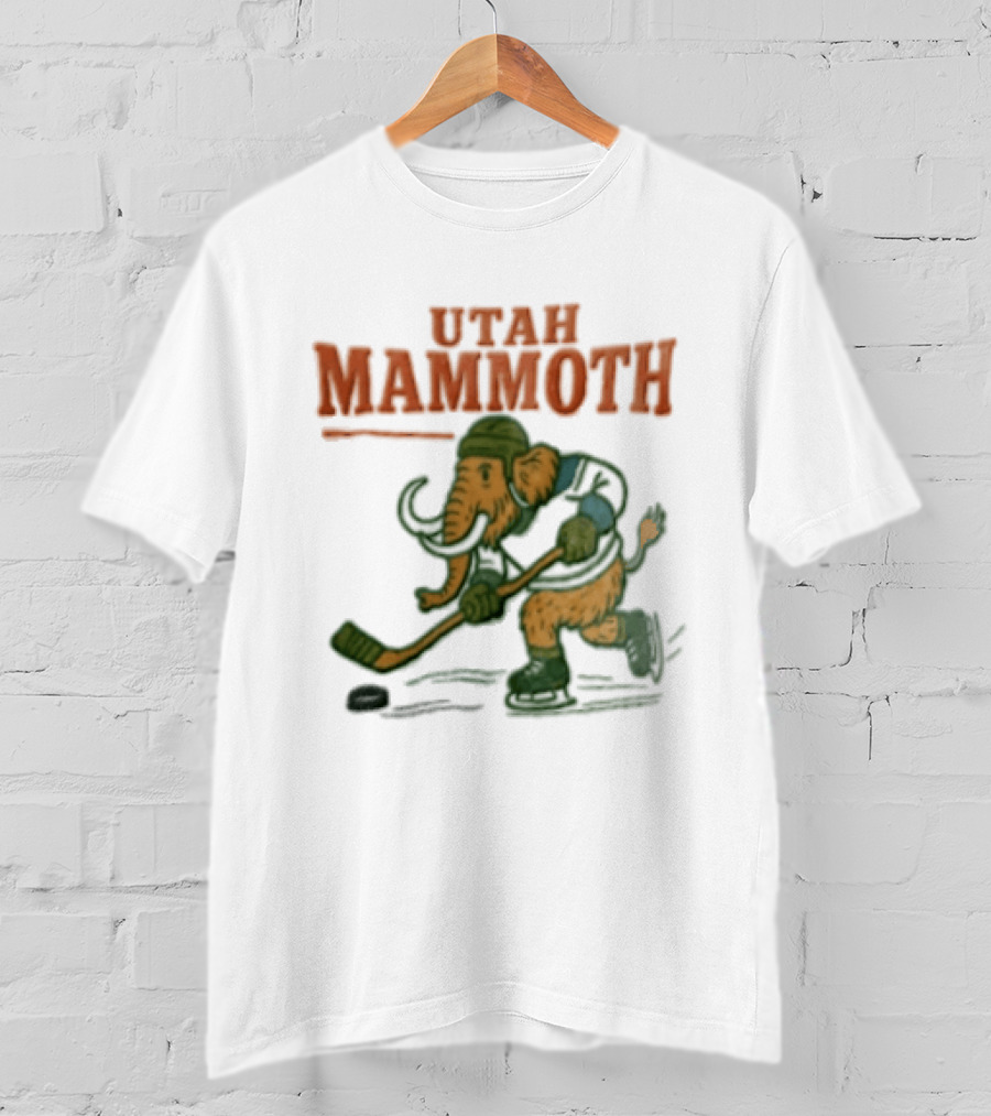 Utah Mammoth Hockey Player Mammoth Playing Hockey T-Shirt