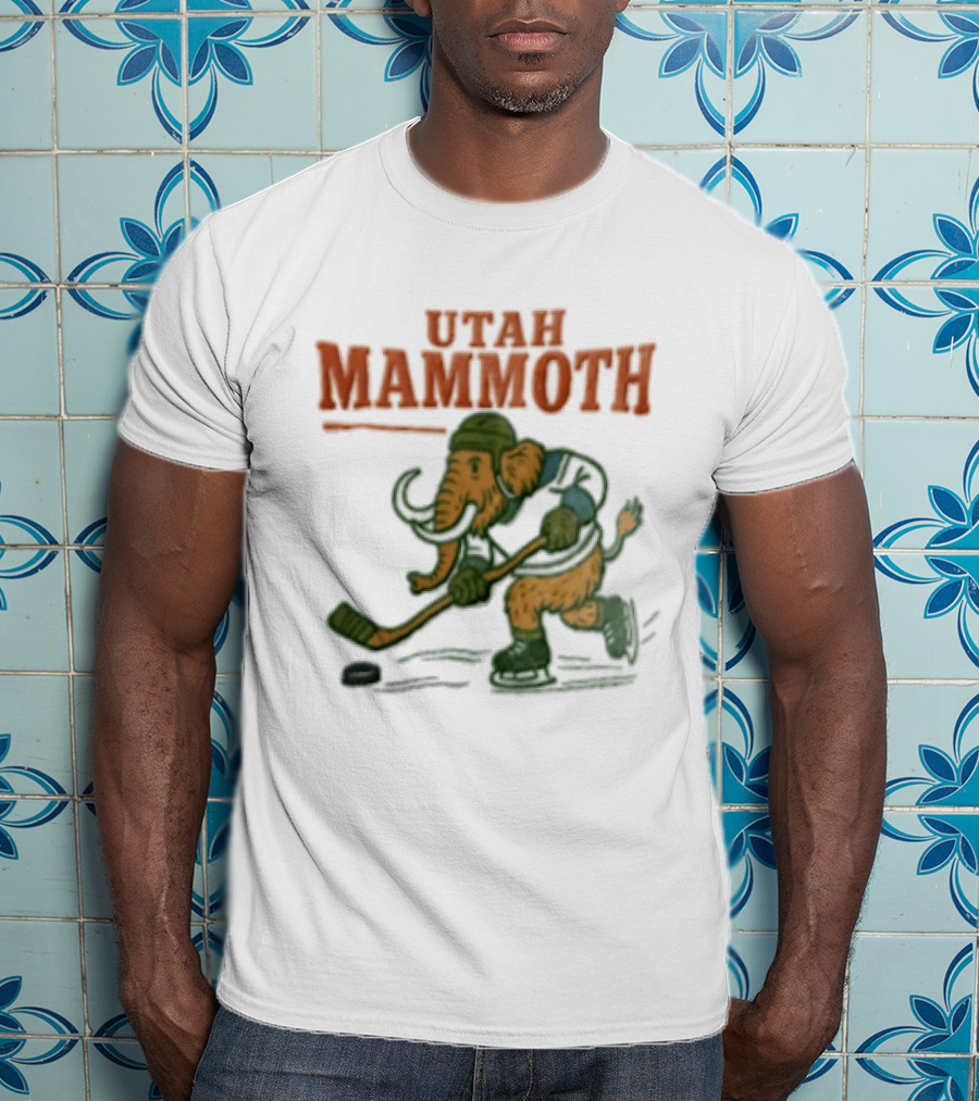 Utah Mammoth Hockey Player Mammoth Playing Hockey T-Shirt